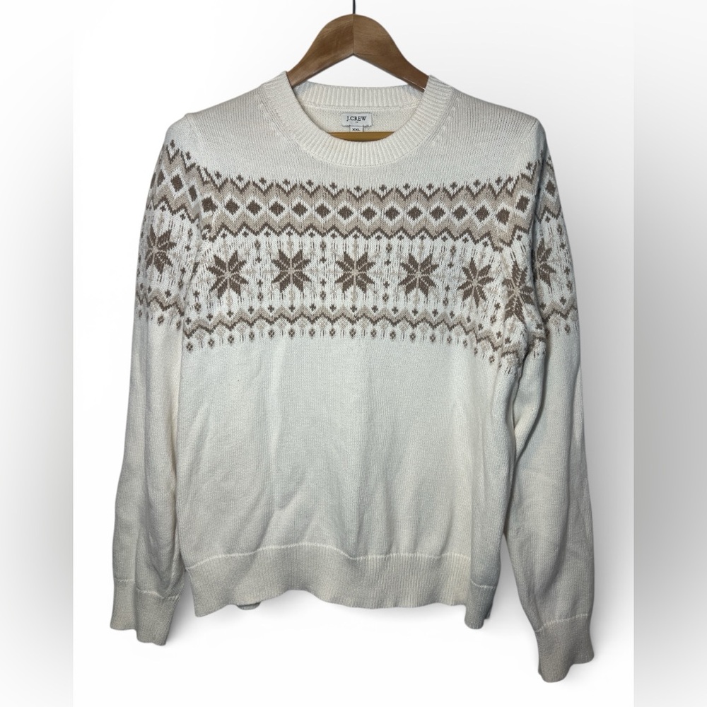 J. Crew Women Fair Isle Snowflake Crewneck Cotton Sweater Ski Lodge Apres Knit‎